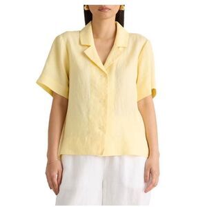 Quince 100% European Linen Short Sleeve Shirt Butter Yellow Lightweight Casual